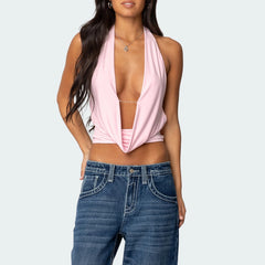 BXOXO Women Sexy Halter Tops Tie Back Deep V Neck Sleeveless Crop Tops Y2K Backless Tops for Women Party Club Night