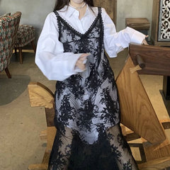 Bxoxo Lace Floral Transparent Dresses Women Black Sexy Long Dress Korean Sleeveless Holiday Dress Vacation Streetwear Party