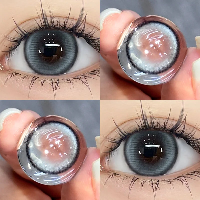 BXOXO 2PCS Korea Colored Contact Lenses Myopia Degree -0.00 to -8.00 Gray Eyes Beauty Pupil Brown Makeup Lens