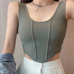 BXOXO Women Cotton Solid Tank Tops With Bra Pad Y2K Sports Crop Tops Knit Irregular Hem Camis Tops For Women Summer