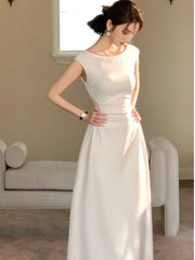 Bxoxo Women's French Vintage Slim Dresses Summer Elegant Slash-Neck A-Line Folds Design Shoulder Wrap New Dresses Party Evening 2025