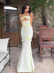 BXOXO Hollow Sexy Patchwork Mesh Fishtail Dress Women Ruffles Bandage Elegant Temperament Vacation Birthday Party Vestidos