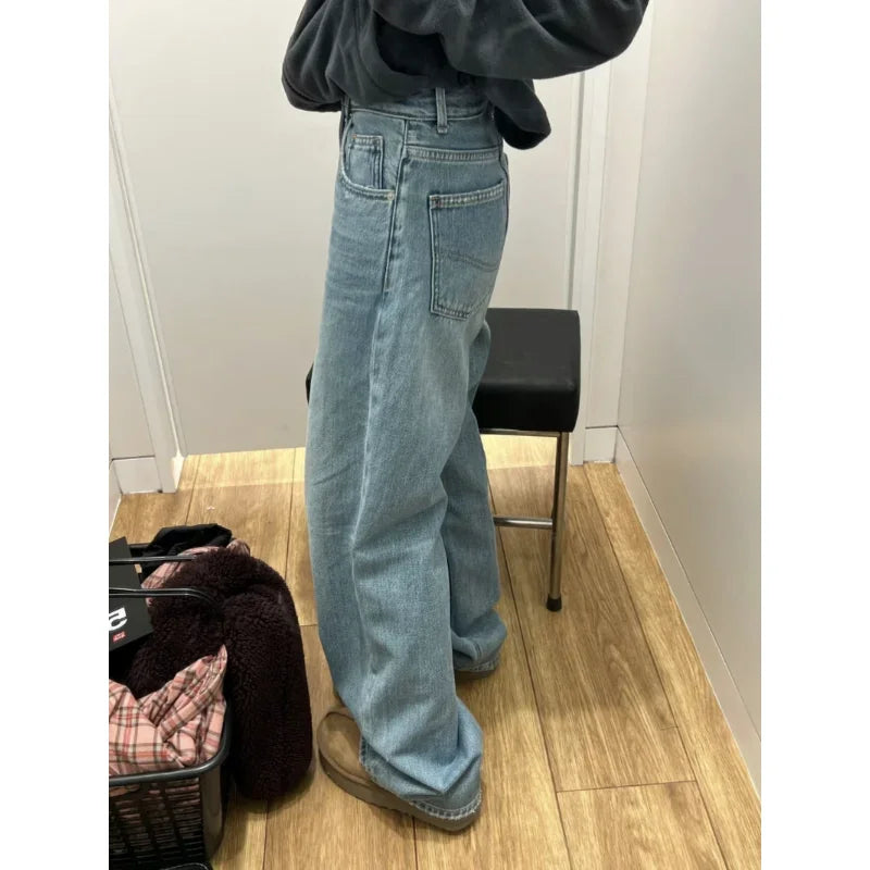 Bxoxo Streetwear Female Trousers Wide Leg Jeans for Women Blue High Waisted Jeans Women's Denim Pants Y2k Women's Clothing