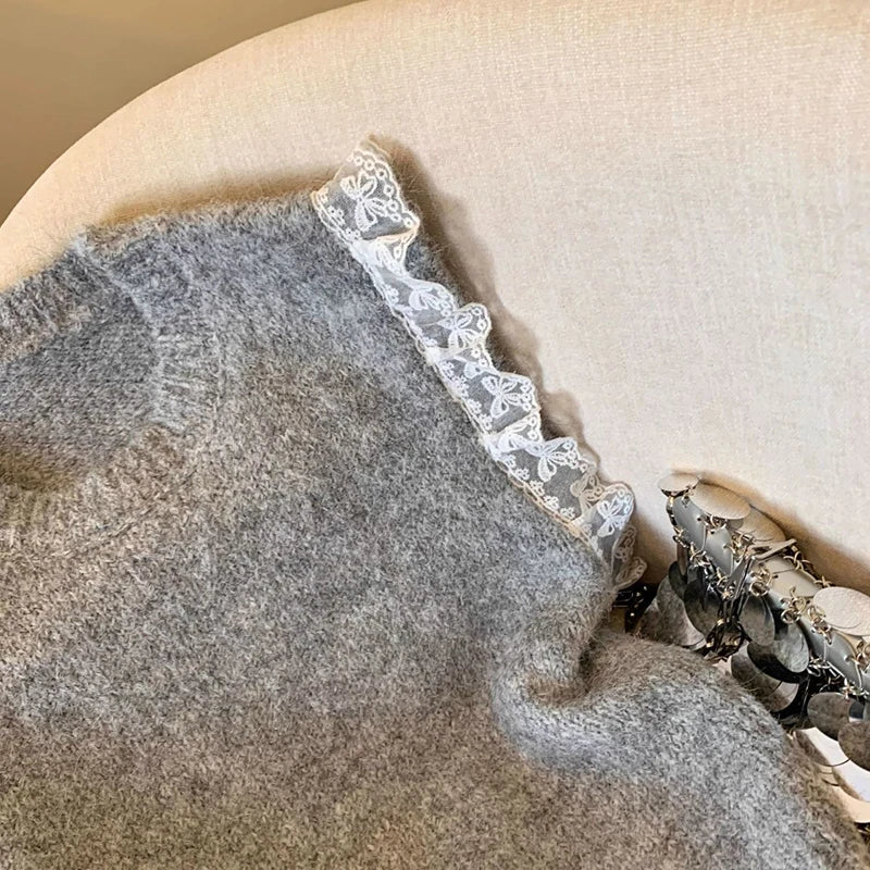 Bxoxo Lace Patchwork Sweet Sweater Vest Women Vintage O Neck Casual Knitted Tops Korean Preppy Style Lady Lazy Wing Cute Vest New
