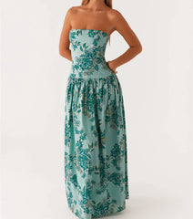 BXOXO Women's Strapless Dress Stylish Dot Print/Floral Print Sleeveless Tube Long Dress for Summer Holiday Party Clubwear