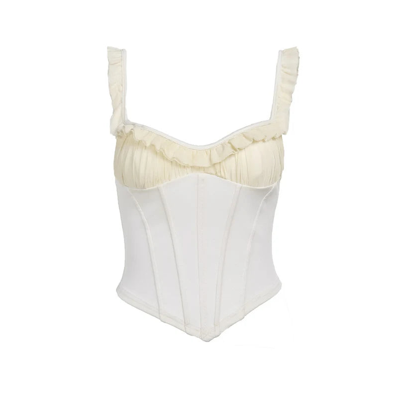Bxoxo Corset Top y2k Clothes Women Coquette Clothing Ruffle Lace Trim Low Cut Sleeveless Tank Top 2000s Clothes Streetwear