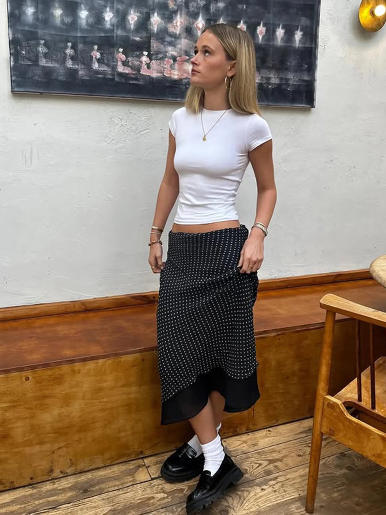 Bxoxo Polka Dot Mesh Long Skirt Summer Fashion Clashing Patchwork Slim Long Skirt Women Elegant Vintage Y2k Loose Long Skirt
