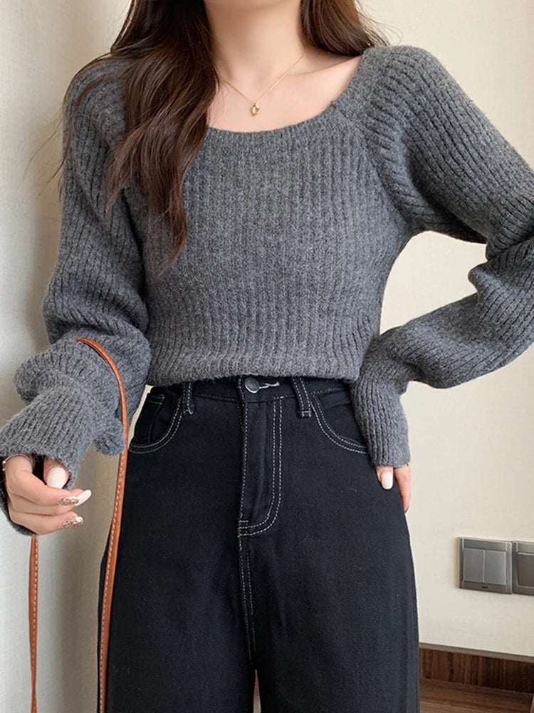 Bxoxo Autumn Winter Loose Women Sweaters Casual Soft Long Puff Sleeve Pullovers Jumpers Knitwear Basic Sweater For Women Tops