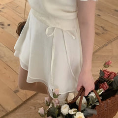 Bxoxo Summer New Sweet Agel Bow Tie Versatile  Skirt High Waist Polyester Fiber Pleated ort Skirt for Young Women