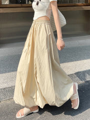 Bxoxo High Waist Fluffy Flower Bud Skirt Summer New Loose Versatile A-line Lantern Skirt Solid Color Elastic High Waist Long Skirt