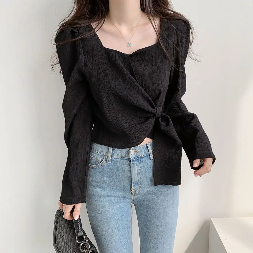 Bxoxo Tops for Women Elegant Social Clothes Korean Style Womens Shirt & Blouse Spring Long Sleeve White Chic Streetwear S Pretty Cute