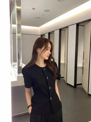 Bxoxo Versatile ort Sve round Ne Outerwear Little Fraance Sle Polyester Fiber Single Button Closure Pure Color Summer Ja...
