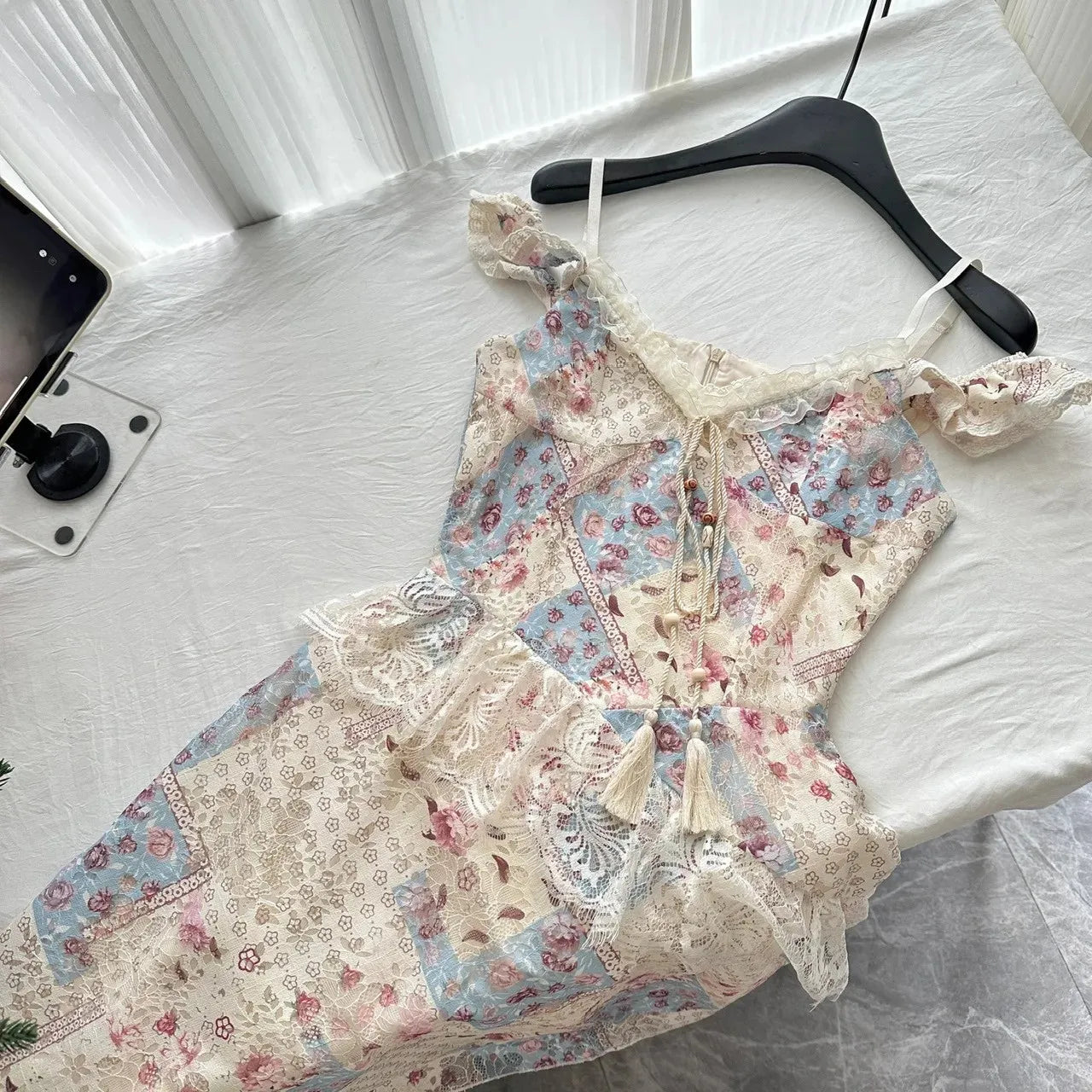 Bxoxo Floral Print Mini Skirt Gentle Summer New Arrival for Women Short Silhouette Knee-Length Princess Sleeve Polo Dress