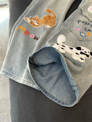 Bxoxo Y2K American Cartoon Print Women Jeans High Waist Streetwear Loose Wide Leg Pants Harajuku Kawaii Embroidered Denim Trousers