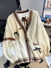 BXOXO Sweet Bow Knitted Cardigans Y2k Aesthetic All Match Contrast Color Coats Fashion Single Breasted Women Kawaii JK Sweaters Jumper