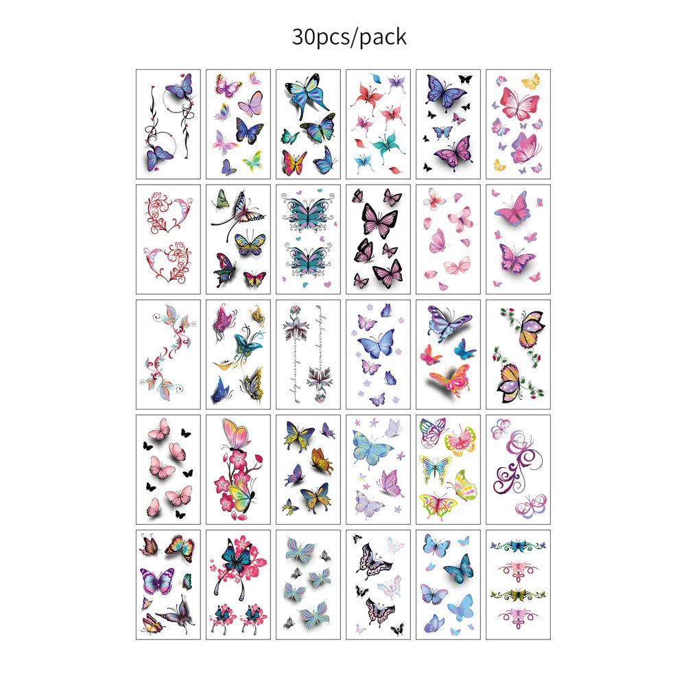 BXOXO 30 Sheets Black Butterfly Temporary Tattoos for  Women Waterproof Tattoo Stickers Suitable for Arm Body Realistic Fake Tattoo