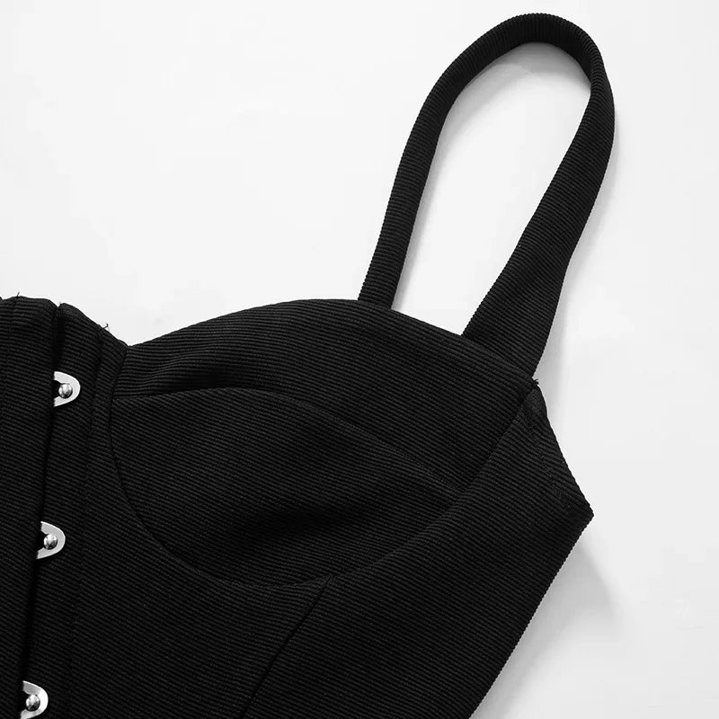 Bxoxo Fashion Women Buckle Irregular Crop Tops One Shoulder Strap Corset Tops Slim Waist  Low-cut Tanks Camis Bralette Bustiers New