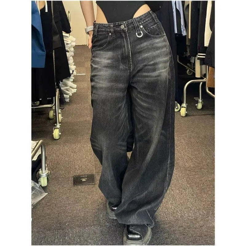 Bxoxo Black Vintage Washed Wide Leg Women's Jeans Y2k Overzised Korean Fashion Denim Pants Baggy Hip Hop Streetwear Gyaru