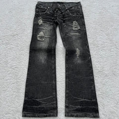 Bxoxo Vintage Double Waisted Lace Up Micro Flared Jeans Women Y2K Washed Wide Leg American Style Denim Pants Baggy Streetwear