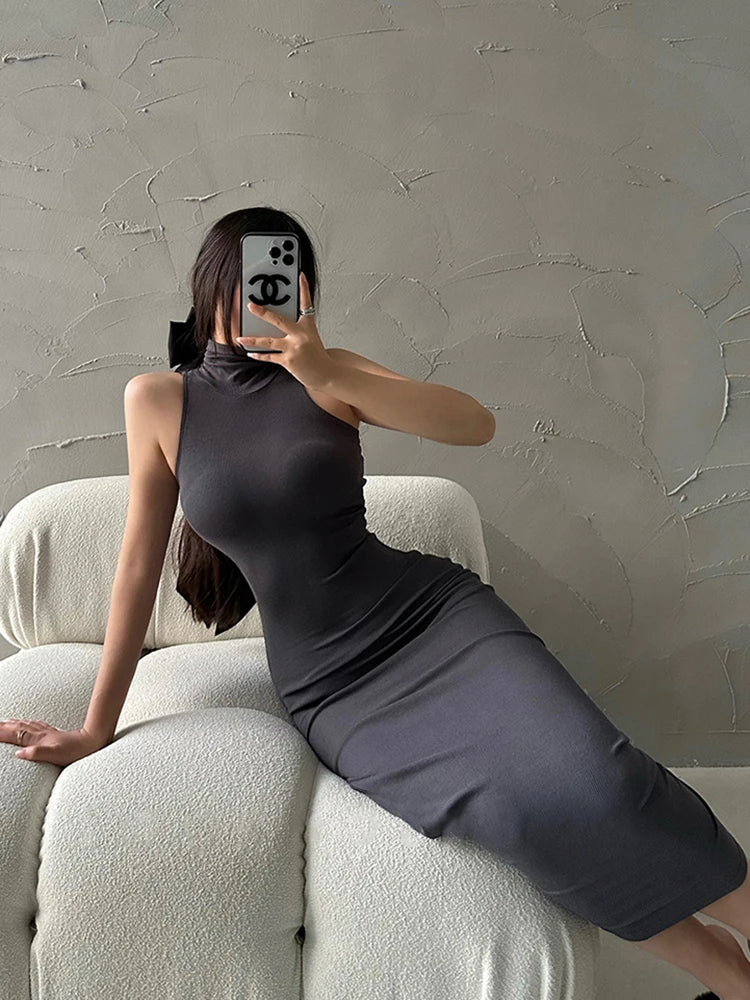 BXOXO Red Skinny Sexy Turtleneck Midi Dress Women Evening Party Ladies Elastic Hip Wrap Elegant Bodycon Dresses Y2k Clothing