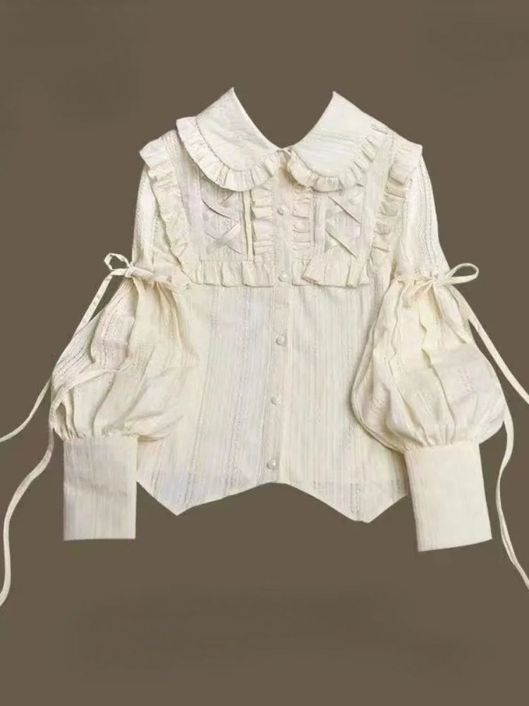 BXOXO 2025 Vintage Black Loose Y2k Aesthetic Shirt Women Streetwear Bandage Bow Grunge Blouse Harajuku Oversized Blusas Camisas Mujer