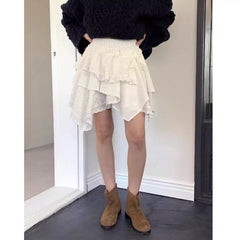 Bxoxo Asymmetrical White Mini Skirts Women Sweet Lolita Kawaii Short Skirt Japanese Style Elegant Ruffle Skirt Aesthetics