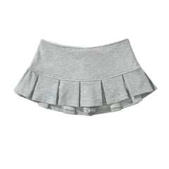 Bxoxo Terry Fabric Y2K Mini Skirt Women Low Waist Wide Pleat Light Grey Sexy Vintage A-line Pleated Skirt Casual Skort Summer