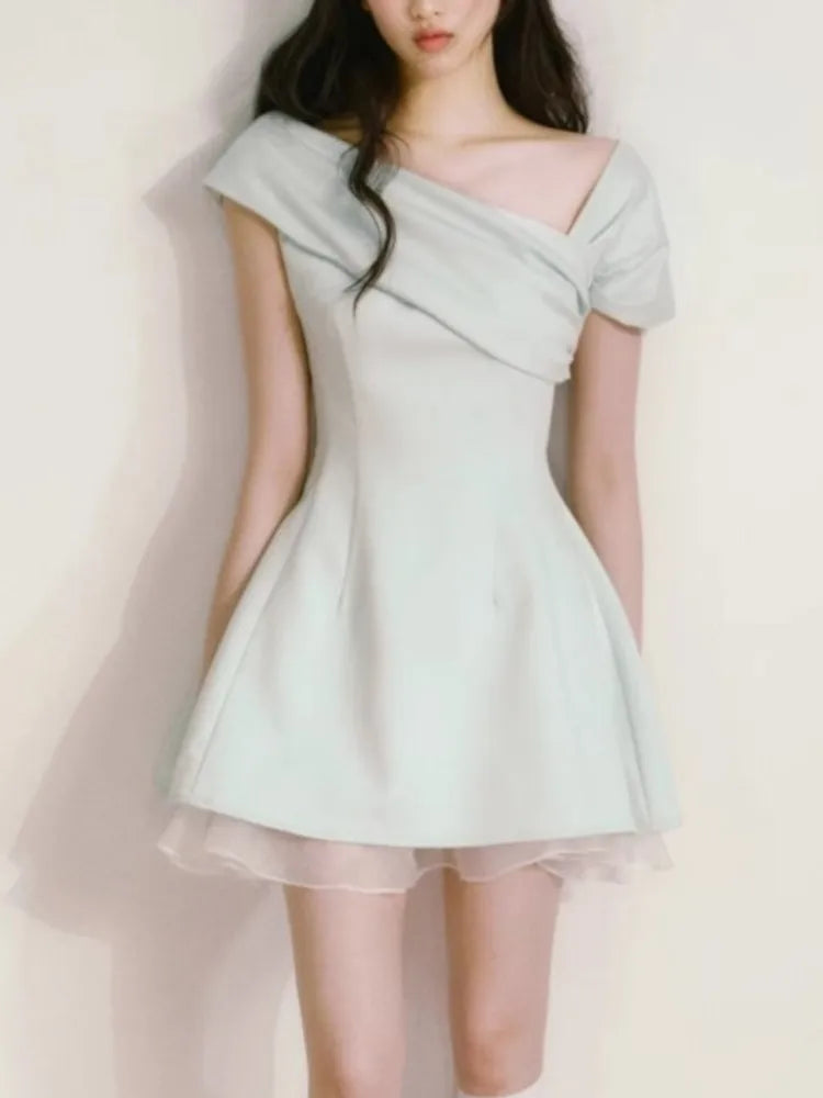 Bxoxo Women's Y2K Vintage Chic Dresses Summer 2025 New Asymmetrical Neck A-Line Inclined Shoulder Vestidos Party Prom Evening Dress