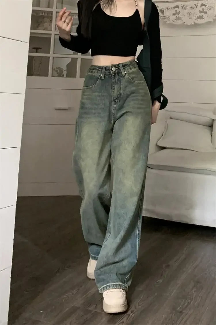 Bxoxo Vintage High-waisted Slimming Jeans American Style Casual Bell Bottoms Versatile Straight-leg Long Pants For Women