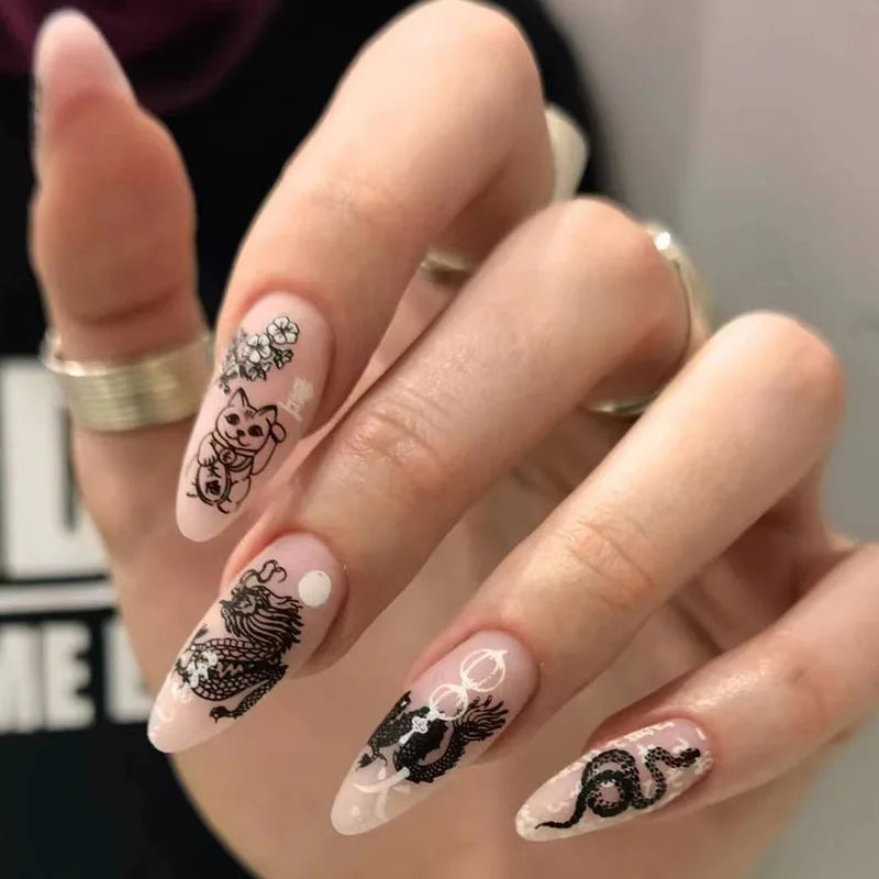Bxoxo 24P French Oval False Nails Girls White Edge Design Nude Color Wearable Press on Nail Full Cover Short Acrylic Almond Fake Nails