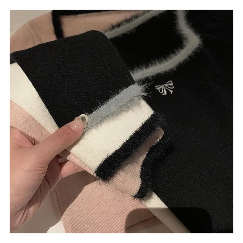 Bxoxo Women Butterfly Embroidered T-shirts Square Neck  Long Sleeve Patchwork Y2K T-Shirts Casual Tees Women Autumn Winter