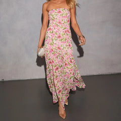BXOXO Women Y2K Floral Long Tube Dress Strapless Backless Maxi Dress Flowy Sleeveless Boho Sundress Summer Beachwear