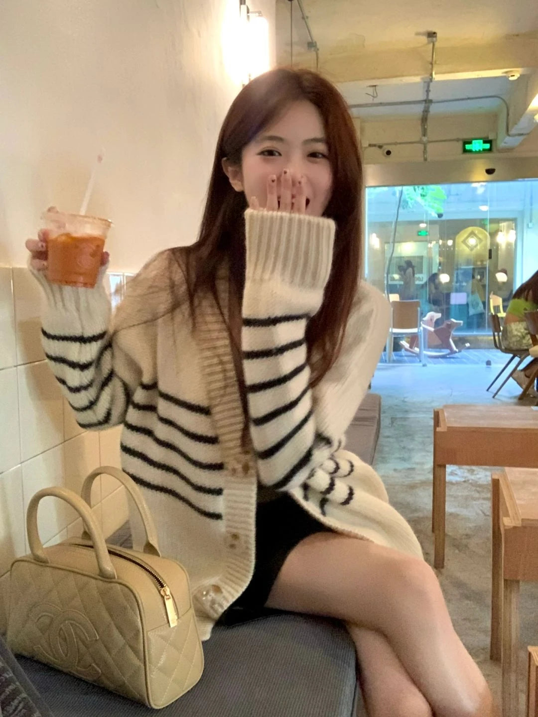 Bxoxo Women Cardigan Sweater Striped V-neck Button-up Sweater Jacket Comfy Cozy Slouchy Cardi Autumn Winter Casual Outfit