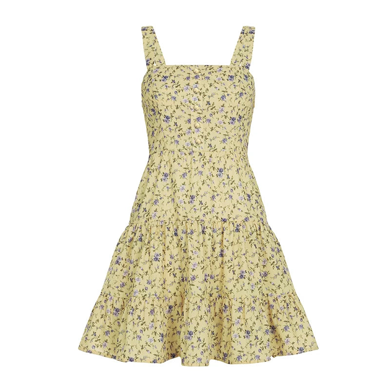 BXOXO Fashion Small Flowers Prints Summer Women’s Camisole Dress Slim Simple Sweet Prairie Chic Mini Dresses