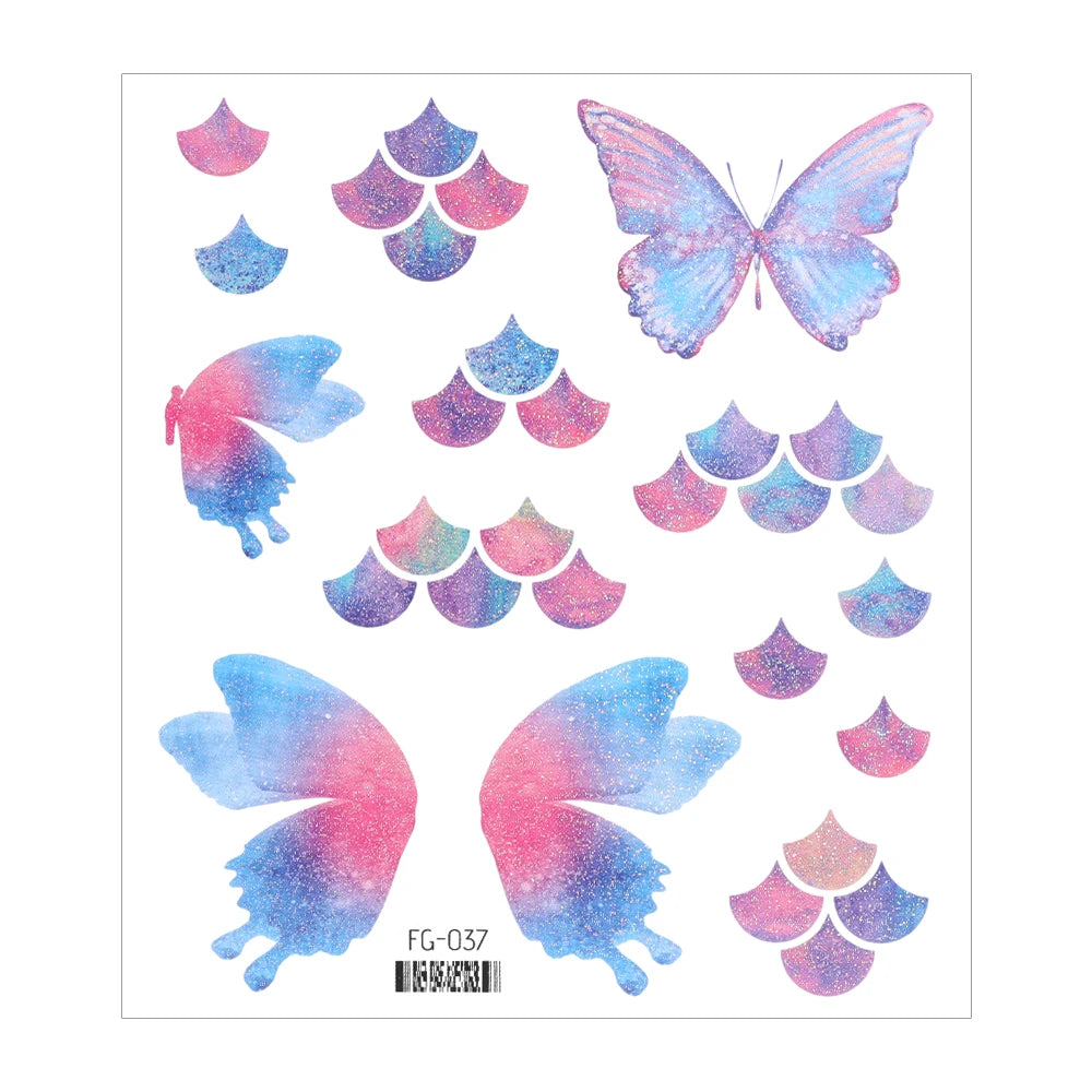 BXOXO 3D Fairy Butterfly Wings Shiny Tattoo Sticker Waterproof Eyes Face Body Art Fake Tattoos For Women Makeup Dance Music Festival