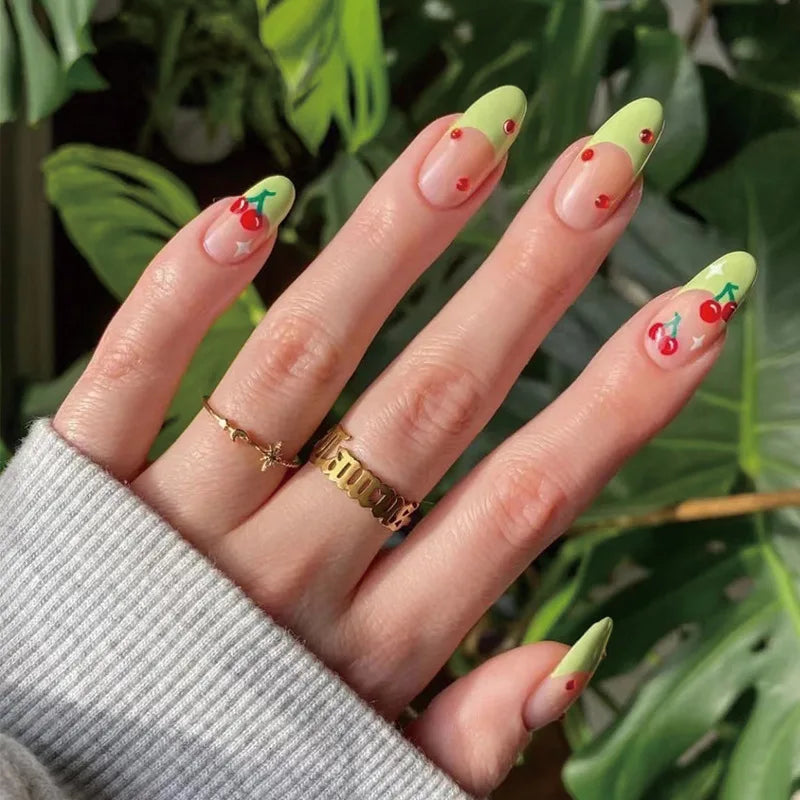 Bxoxo 24P French Oval False Nails Girls White Edge Design Nude Color Wearable Press on Nail Full Cover Short Acrylic Almond Fake Nails