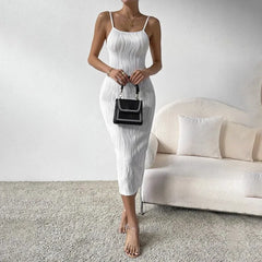 Women's Dresses Sleeveless Back Split Dress Skinny Fashion Y2k Streetwear Summer Ribbed Sundress White Backless Dress for Women