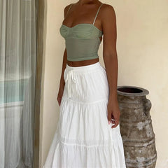 BXOXO Women Boho Long Skirt Y2k Elastic High Waist Ruffle Pleated Swing Maxi Skirt Casual Tiered Prairie Flowy Aline Skirt