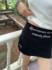 Bxoxo Korean Style Letter Print Mini Skirt Women Vintage Black Sexy Wrap Skirt Gray Y2k Casual Slim Up A-line Short Skirts