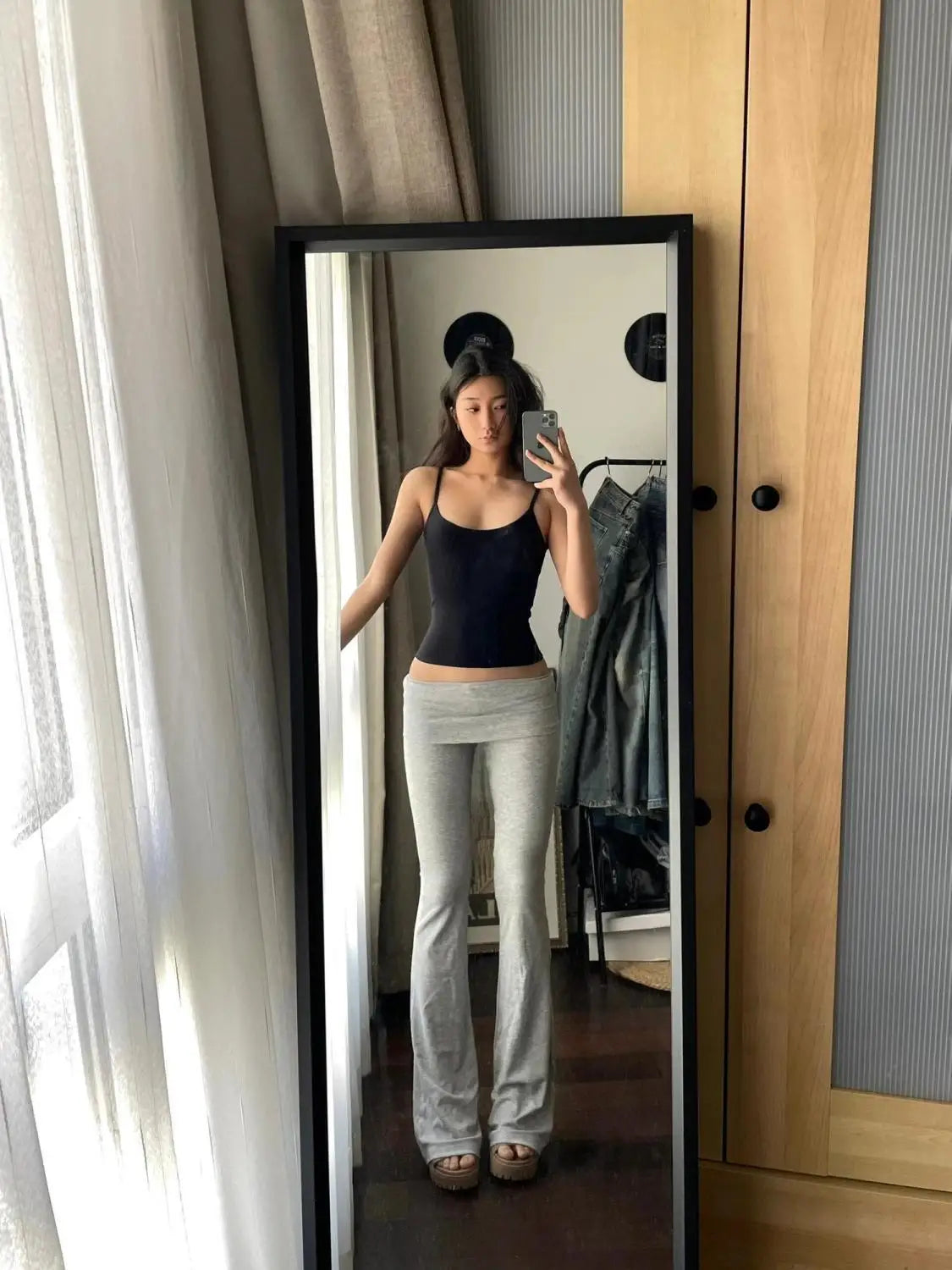 Bxoxo Gray High Waist Basic Flared Pants Solid Color Jogging Fitness Yoga Trousers Slim Korean Fashion Casual Streetwear Lady