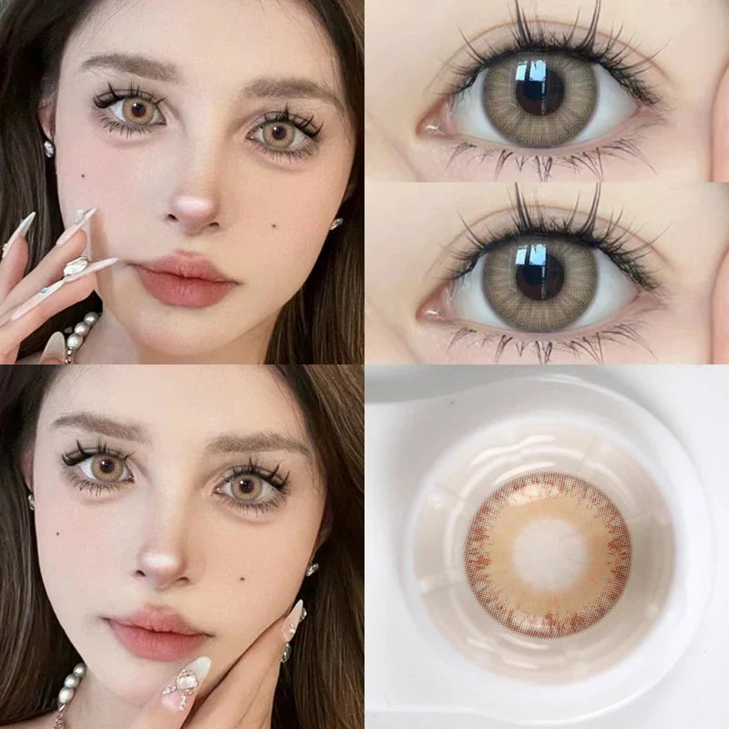 BXOXO 1Pair Green Colour Contacts Lenses Natural Blue Gray Eye Myopia Lenses Beauty Pupil Brown Lenses Makeup
