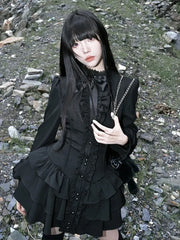 Bxoxo Black Gothic Lace Women Mini Dress Y2K Japanese Streetwear Lolita Slim Dress Female O Neck Long Sleeve Spicy Girls Vestidos New