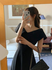 Bxoxo Long V-Ne Bla Dr Women's Korean Sle A-Line Skirt High Waist Summer New Faion mat Casual Dr