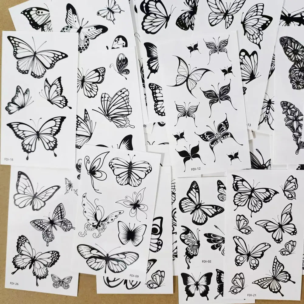 BXOXO 30 Sheets Black Butterfly Temporary Tattoos for  Women Waterproof Tattoo Stickers Suitable for Arm Body Realistic Fake Tattoo