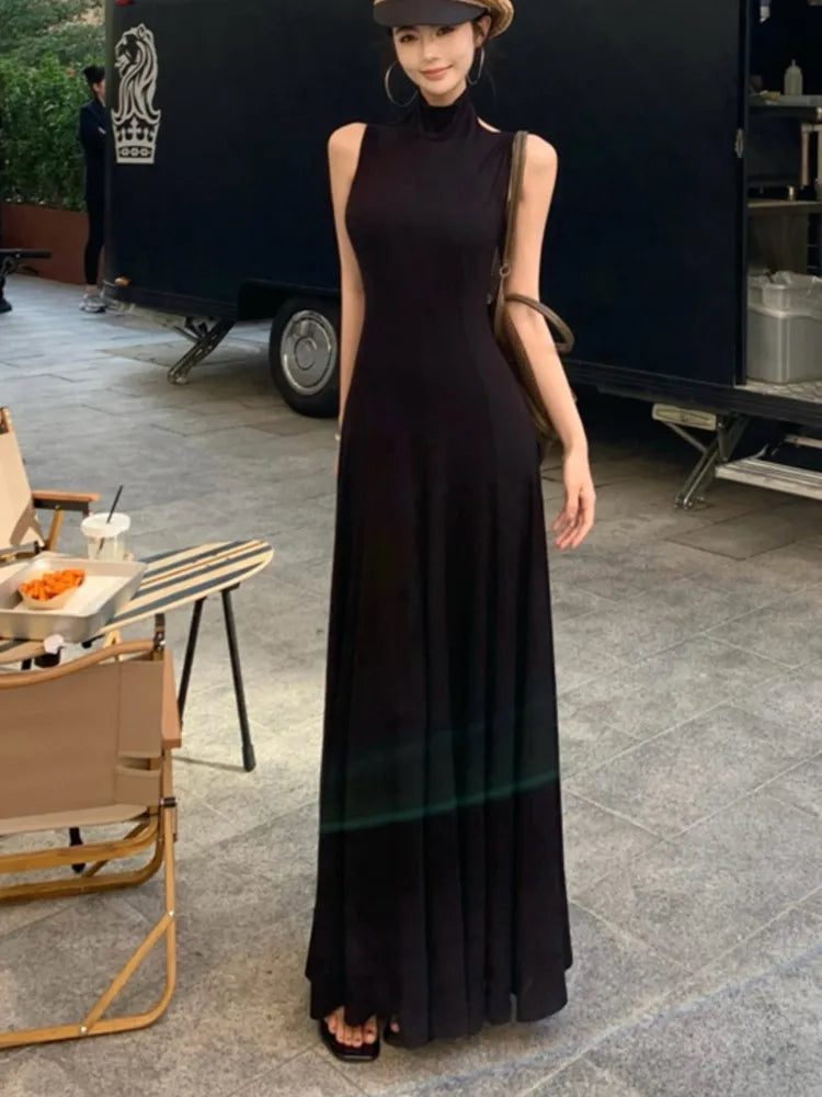 Bxoxo Women Sexy Vintage Summer Backless Dresses Slit Fit Sleeveless Spaghetti Strap Halther Evening Dress Club Party Prom Chic New