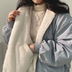 BXOXO Winter Thicken Warm Parkas Women Oversized Kawaii Double Sided Hooded Coat Ladies Korean Fashion Casual Loose Zip Up Jackets