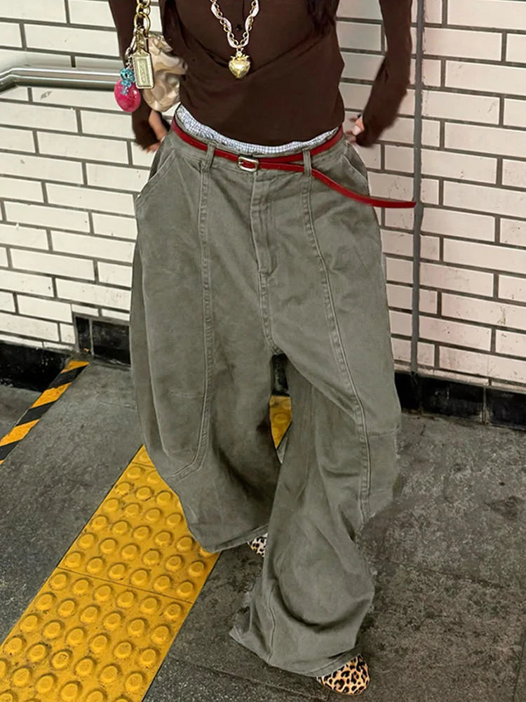 Bxoxo Y2K Vintage Women Cargo Pants Harajuku Oversized Wide Leg American Retro Pants Baggy Casual Summer Thin Trousers Gyaru