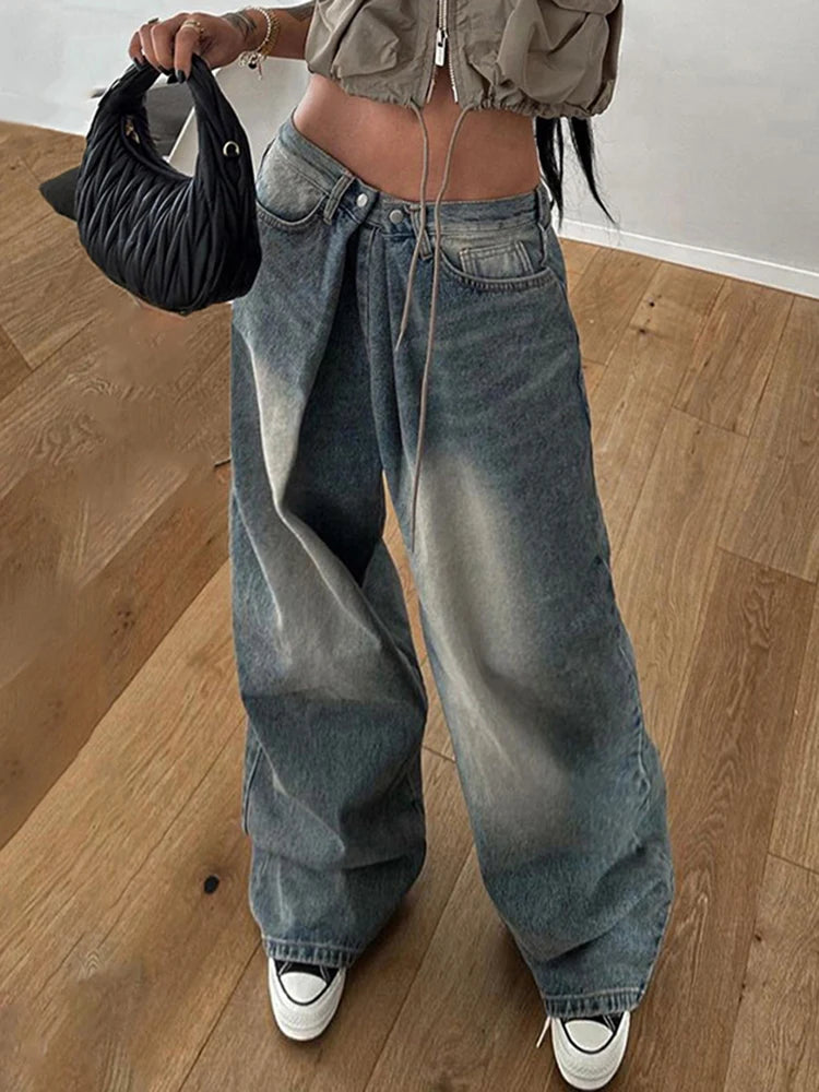 BXOXO Streetwear Baggy Jeans Women Fashion Low Waist Jean Pants Y2K Vintage Casual Oversize Straight Washed Denim Trousers