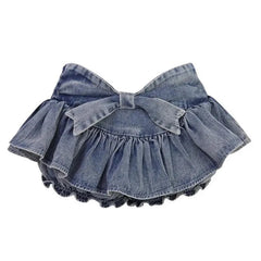 Bxoxo Y2k Bow Denim Skirt with shorts Kawaii Women Vintage Gyaru Ruffle Low Waist Sexy Pleated Mini Skirts Summer Streetwear