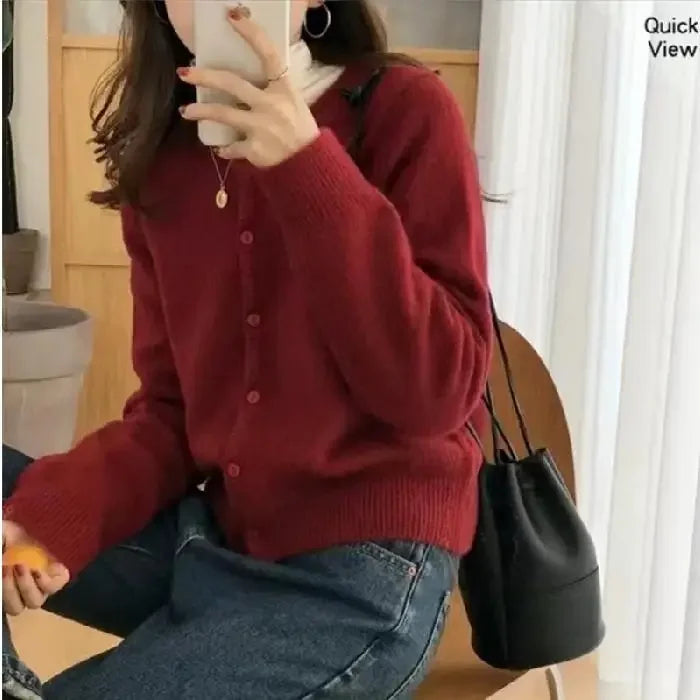 Bxoxo Knitted Sweater Cardigan Loose-fit Warm Jacket Inner Wear Outer Korean Style Stylish Women's Top Core-spun Yarn
